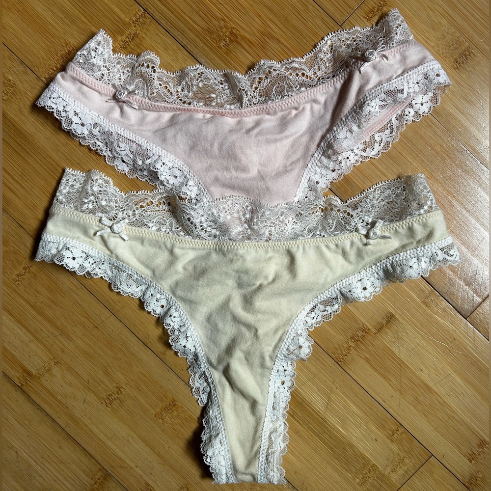 pair of Skims cotton jersey lace thongs
